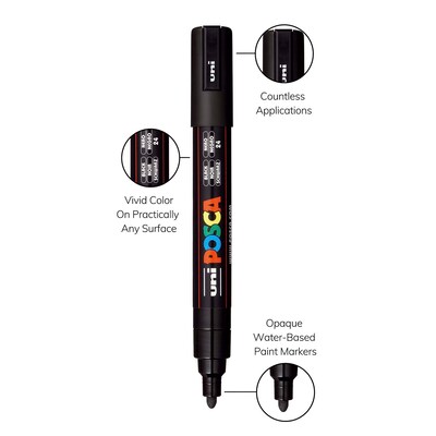 POSCA PC-5M Water Based Paint Marker, Medium Bullet Tip, Black, 3/Pack (UBCPC5MBLACK-3)