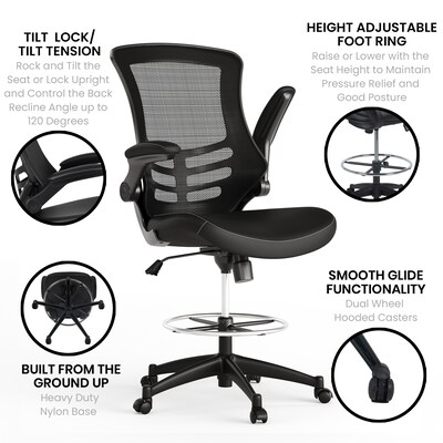 Flash Furniture Mesh Ergonomic Drafting Chair with Adjustable Foot Ring and Lumbar Support, Black (BLX5MDBKLEA)