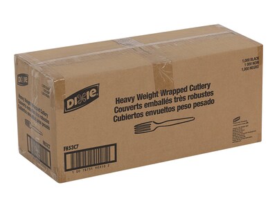 Dixie Individually Wrapped Plastic Fork, Heavy-Weight, Black, 1000/Carton (FH53C7)