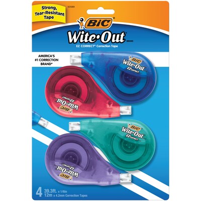 BIC Wite-Out Correction Tape, White, 4/Pack (WOTAPP418-WHI)