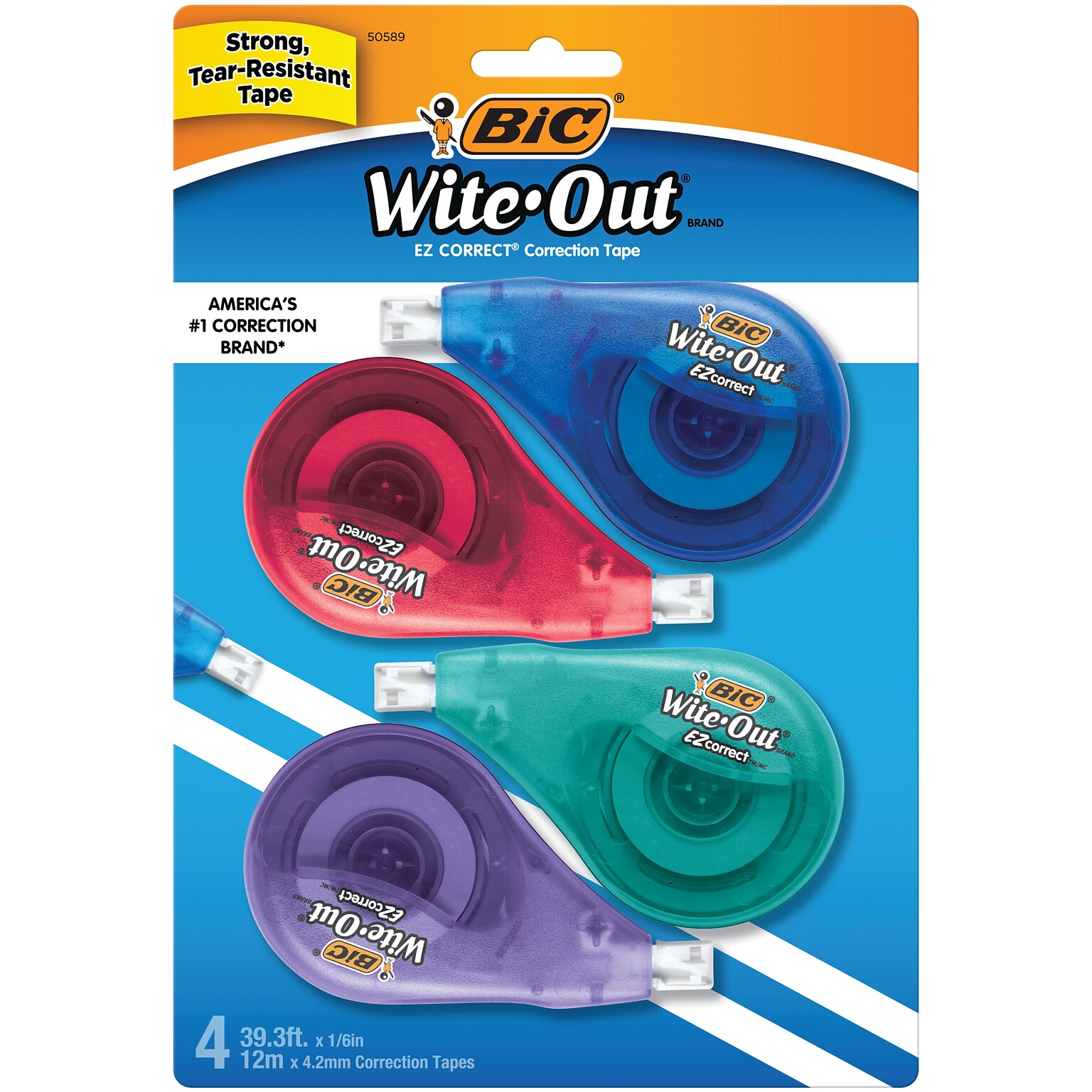 BIC Wite-Out Correction Tape, White, 4/Pack (WOTAPP418-WHI)