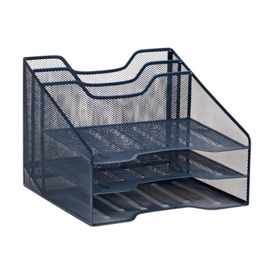 Staples 5-Compartment Metal Mesh File Organizer, Navy Blue (ST63830)