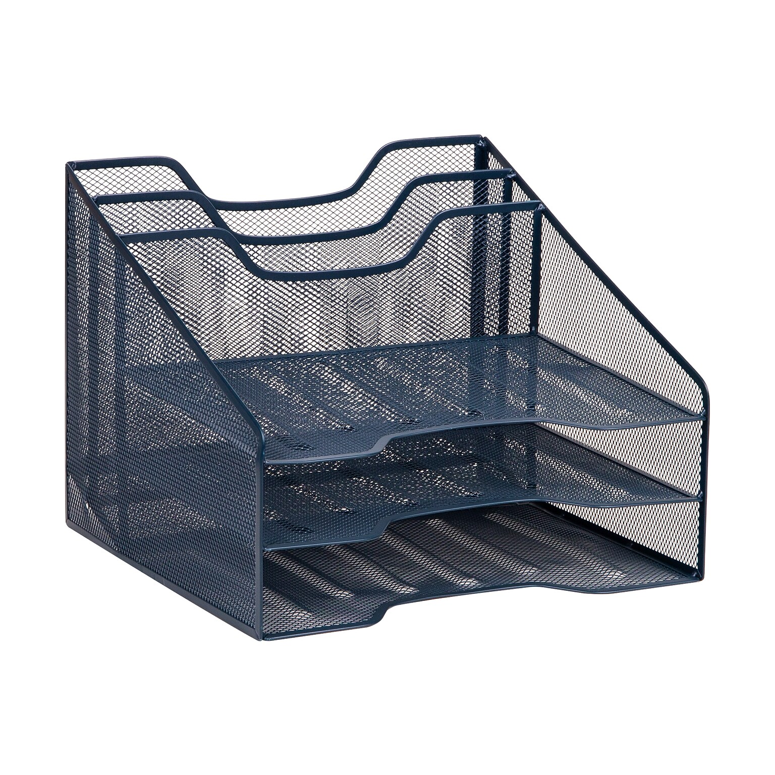 Staples 5-Compartment Metal Mesh File Organizer, Navy Blue (ST63830)