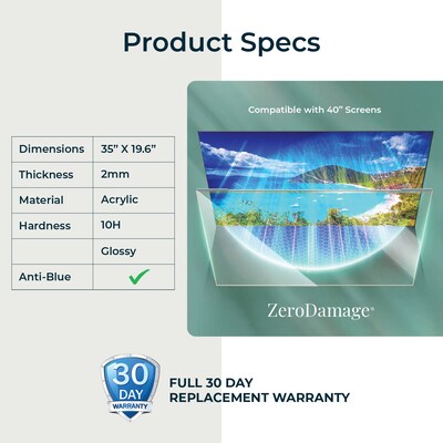 SaharaCase ZeroDamage 40 Anti-Blue Light TV Screen Protector, Clear (ZD-TV-AB-40)
