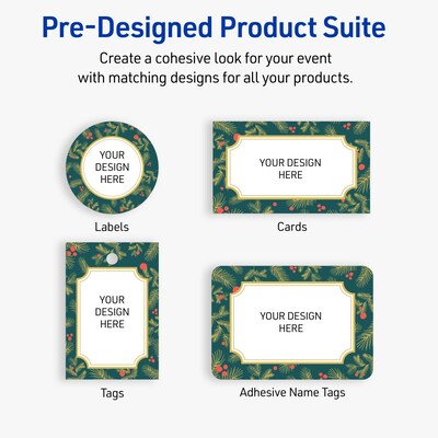 Avery Gold-Teal Berries Matte Blank Card, White, 120/Pack (S00-FF7)