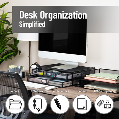 Mind Reader Monitor Stand Laptop Riser with Storage Drawer, Black (2TDMESHY-BLK)