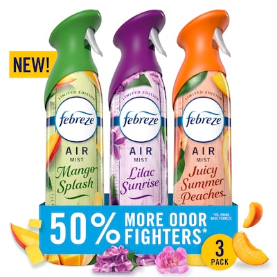 Febreze Air Mist Air Freshener Spray, Lilac Sunrise/Juicy Summer Peaches/Mango Splash Scent, 8 oz., 3/Pack (21291)