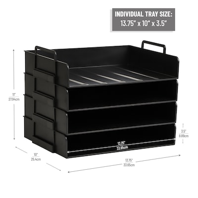 Mind Reader 4-Compartment Stackable Plastic Desk Tray, Black (DANSTACK4-BLK)