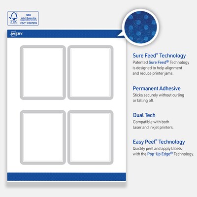 Avery Laser/Inkjet Rectangle Multipurpose Labels, 4" x 3-1/3", White, 40/Pack (S00-F37)