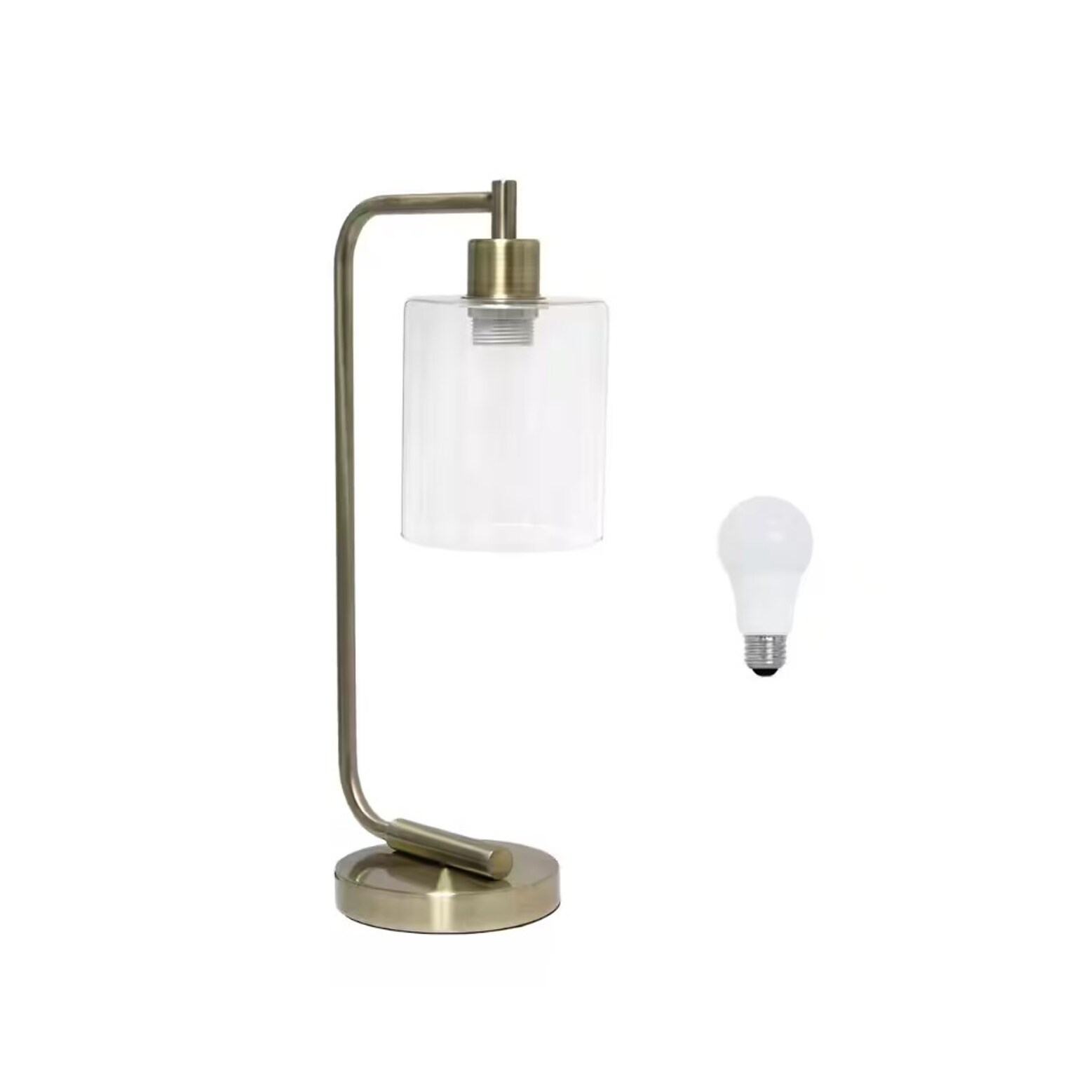 Creekwood Home Vintage Vantage 18.8 Minimalist Industrial Curved Arm Desk Lamp, Feit LED Bulb, Antique Brass (CWD-1014-AB-LB)
