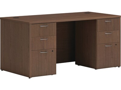 HON Mod 60"W Double-Pedestal Desk, Sepia Walnut (HLPLDS6030BBFSE1)