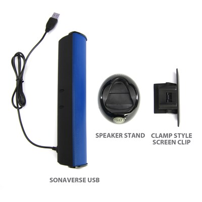 GOgroove SonaVERSE USB Laptop Computer Speaker with Clip-On Portable Soundbar, Blue (GGSVUSB100BLWS)