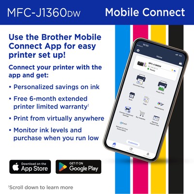 Brother Work Smart MFC-J1360DW Wireless Color All-In-One Inkjet Printer, Best for Home Office, Ink Subscription Service Included