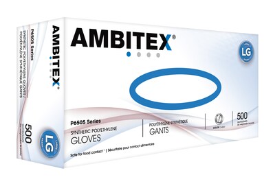 Ambitex P6505 Series Polyethylene Disposable Gloves, L, Clear, 500/Box (PLG6505)