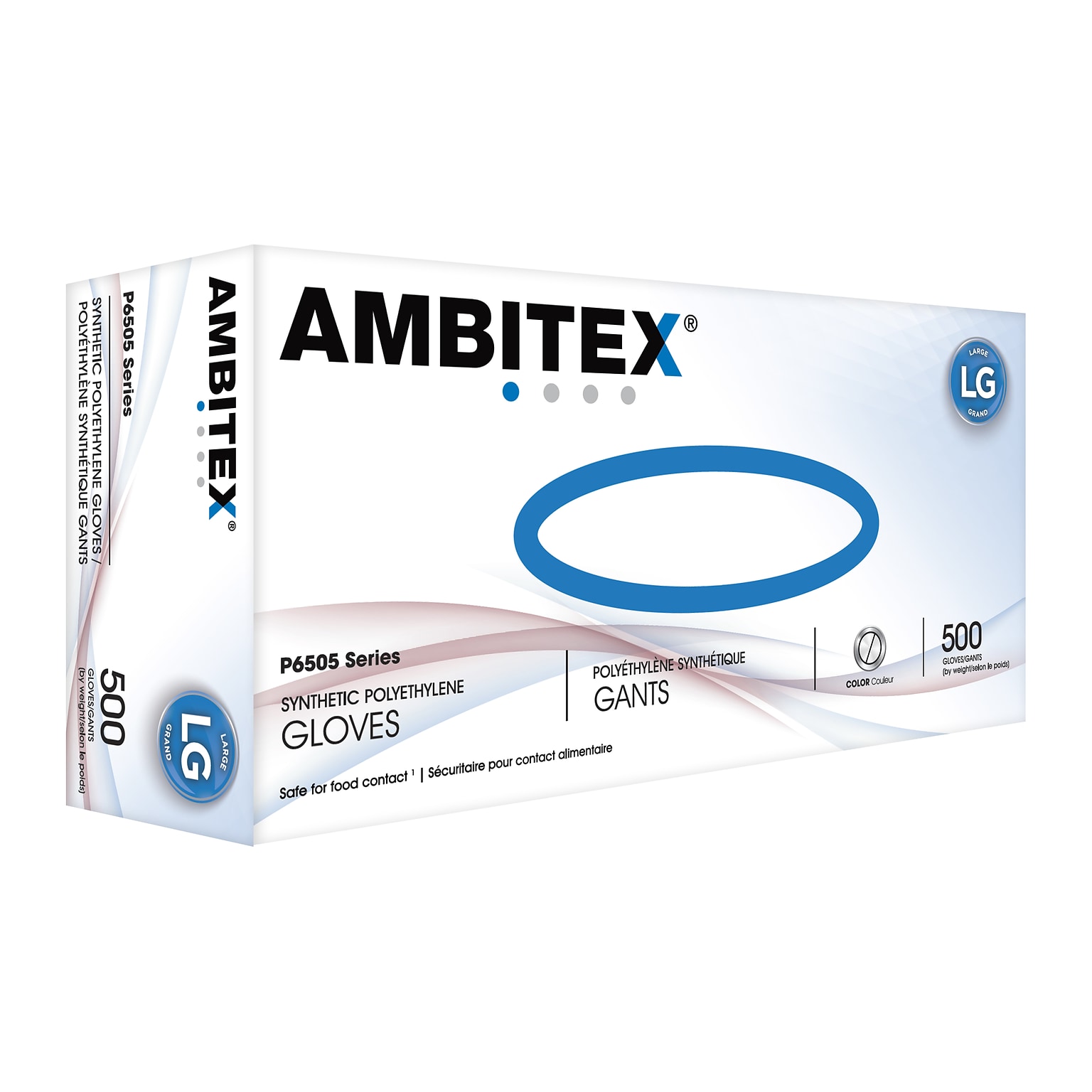 Ambitex P6505 Series Polyethylene Disposable Gloves, L, Clear, 500/Box (PLG6505)