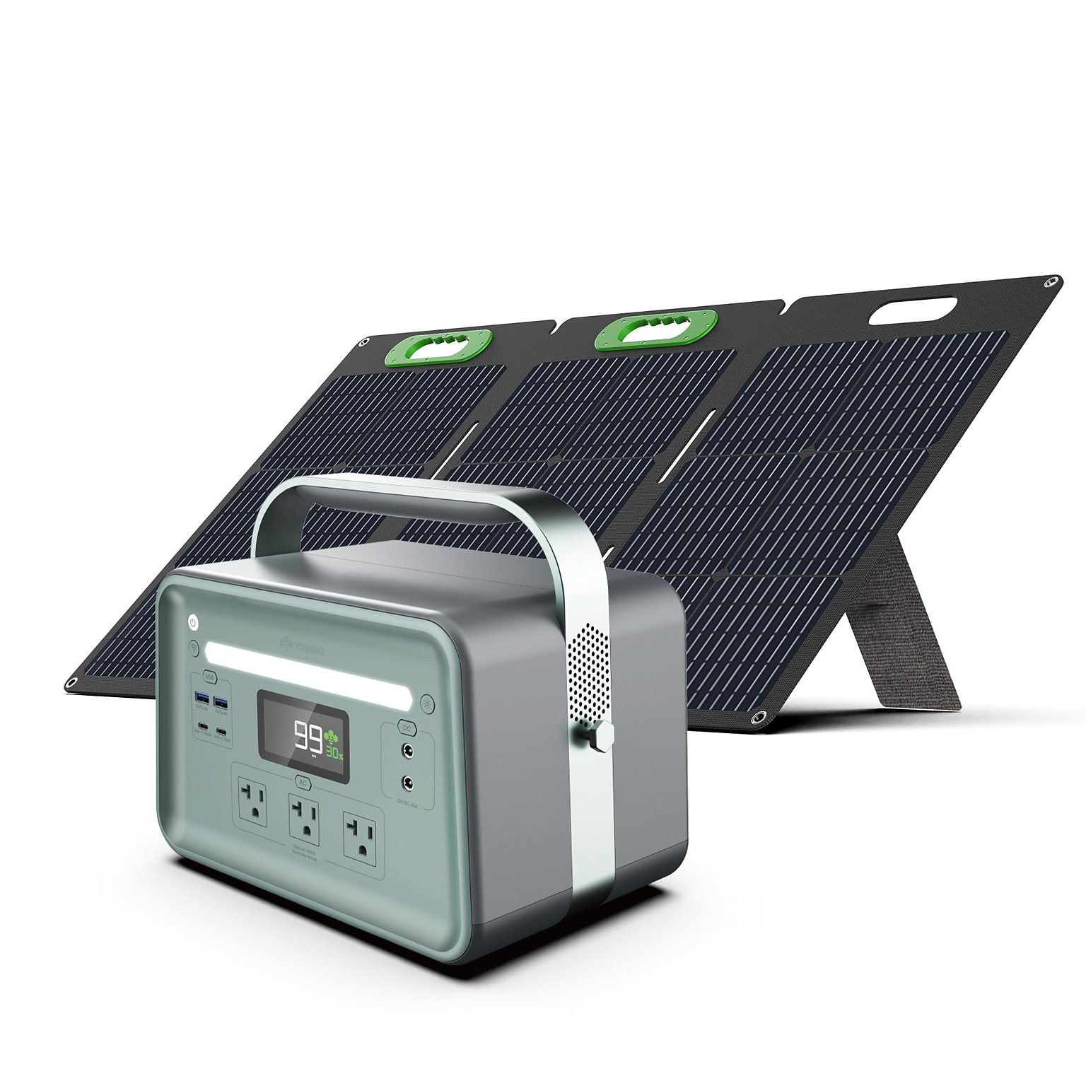 Yoshino K6SP11 9-Port Solid-State Solar Generator 602Wh, 660W with 1-Piece Solar Panel (100W) Emergency Power, Pure Sine Wave