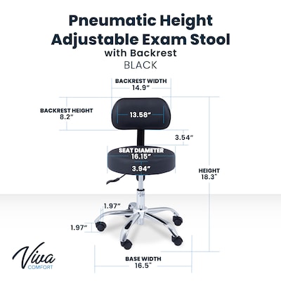 Viva Comfort Armless Vinyl Medical and Lab Stool with Lumbar Support, Black (ADI910-03-BLK-MK)
