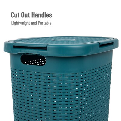 Mind Reader Plastic Laundry Hamper with Lid, Blue (60HAMP-BLU)