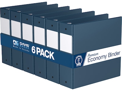 Davis Group Premium Economy 3 3-Ring Non-View Binders, Navy, 6/Pack (2314-72-06)