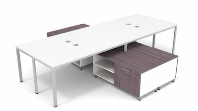 Boss Office Products Simple System 60W Desk with Storage Cabinet, White, 4/Set (SGSD017-101-WT)