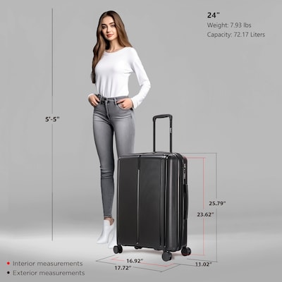 DUKAP Airley 25.79" Hardside Suitcase, 4-Wheeled Spinner, TSA Checkpoint Friendly, Black (DKAIR00M-BLK)