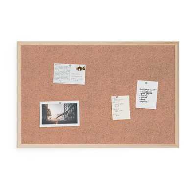 U Brands Cork Bulletin Board, Oak Finish Frame, 35" x 23" (266U00-01)