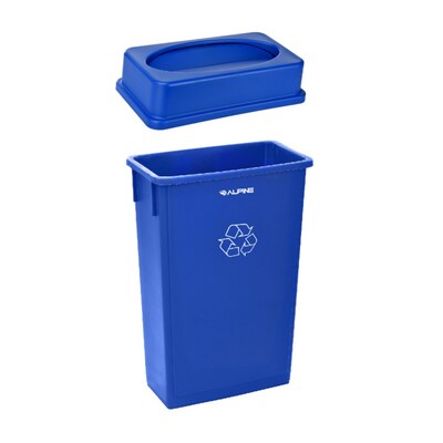 Alpine Industries Polypropylene Recycling Bin with Dolly, 23 Gallon, Blue (ALP477-BLU2-PKD)