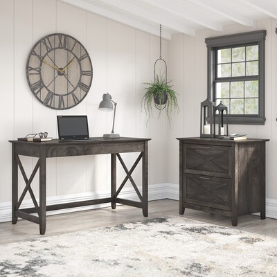 Bush Furniture Key West 48" Writing Desk with Lateral File Cabinet, Dark Gray Hickory (KWS003GH)