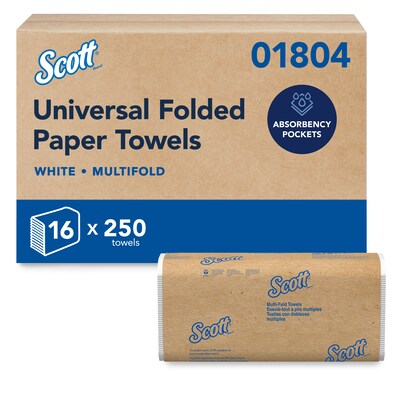 Scott Essential Recycled Multifold Paper Towels, 1-ply, 250 Sheets/Pack, 16 Packs/Carton (01804)