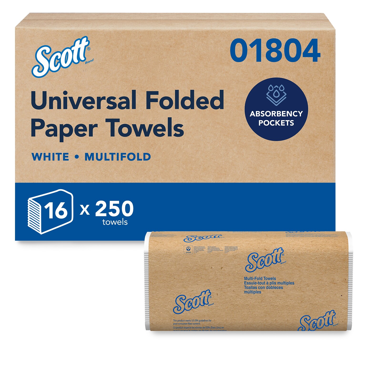 Scott Essential Recycled Multifold Paper Towels, 1-ply, 250 Sheets/Pack, 16 Packs/Carton (01804)