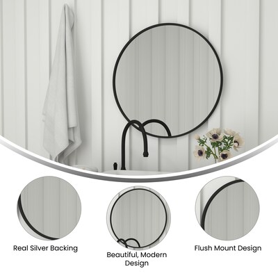 Flash Furniture Julianne Round Metal Framed Wall Mirror, 30" Black (HFKHD0GD812315)