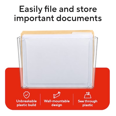 TRU RED Plastic Letter Wall File, Clear, Single-Pocket – Wall-Mounted File Holder for Mail, Documents & Folders