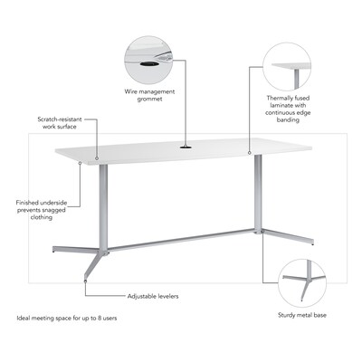 Bush Business Furniture 72"W x 36"D Boat Shaped Conference Table, White (99TBM72WHSVK)