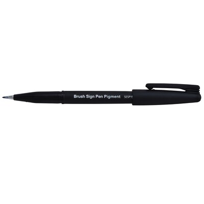 Pentel Arts Sign Pen Brush, Black Pigment Ink, 6/Pack (PTASESP15A-6)