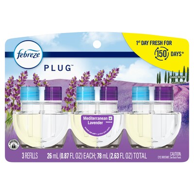 Febreze Fade Defy Plug Air Freshener Warmer Refill, Mediterranean Lavender Scent, 0.87 fl. oz., 3/Pack (54367)