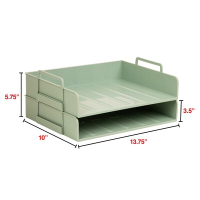 Staples Plastic Side Loading Stackable Letter Tray, Letter Size, Sage Green, 2/Pack (ST63885)