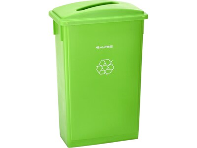 Alpine Industries Polypropylene Recycling Bin with Lid and Dolly, 23 Gallon, Lime Green (ALP477-LGRN4-PKD)