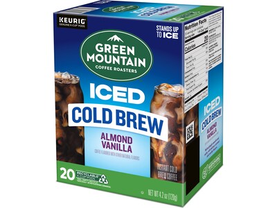 Green Mountain Coffee Roasters Iced Cold Brew Almond Vanilla Iced Coffee Keurig® K-Cup® Pods, Light Roast, 20/Box (5000372045)