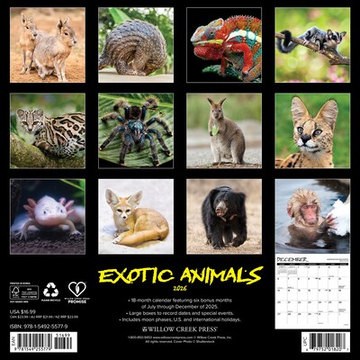 2026 Willow Creek Exotic Animals 12 x 12 Monthly Wall Calendar (55779X)