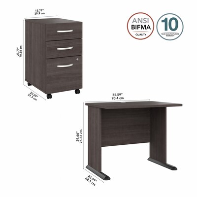 Bush Business Furniture Studio A 36"W Small Computer Desk with 3-Drawer Mobile File Cabinet, Storm Gray (STA005SGSU)