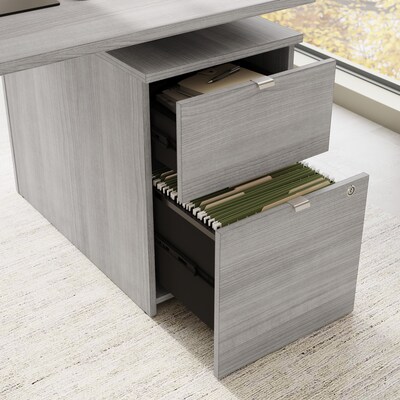 Bush Business Furniture Stratus 72"W Electric L-Shaped Adjustable Standing Desk with Drawers, Platinum Gray (SUT018PG)