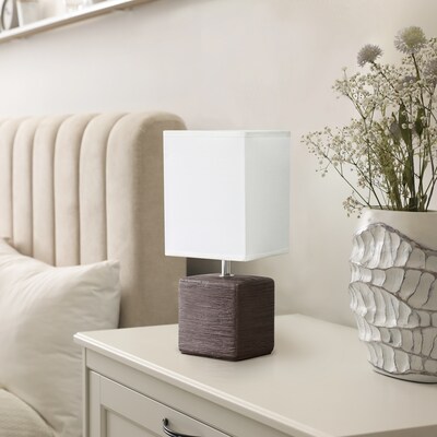 Simple Designs Petite Faux Stone Table Lamp Fabric Shade, Brown with White Shade (LT2072-BWN)