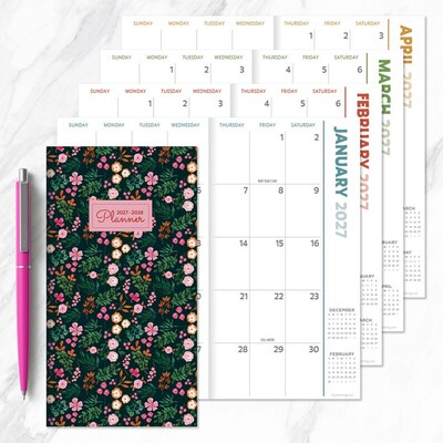 2027 TF Publishing Itty Bitty Blossoms 3.5" x 6.5"  Monthly Standard Planner, Paperboard Cover, Multicolored (27-7010)