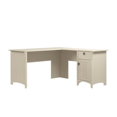 Bush Furniture Salinas 60W L Shaped Desk with Storage, Antique White (SAD160AW-03)