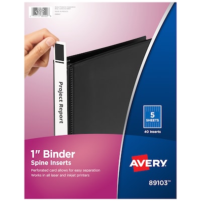 Avery Binder Spine Inserts, For 1 Inch Ring Binders, 40 Cardstock View Binder Spine ID Inserts (8910