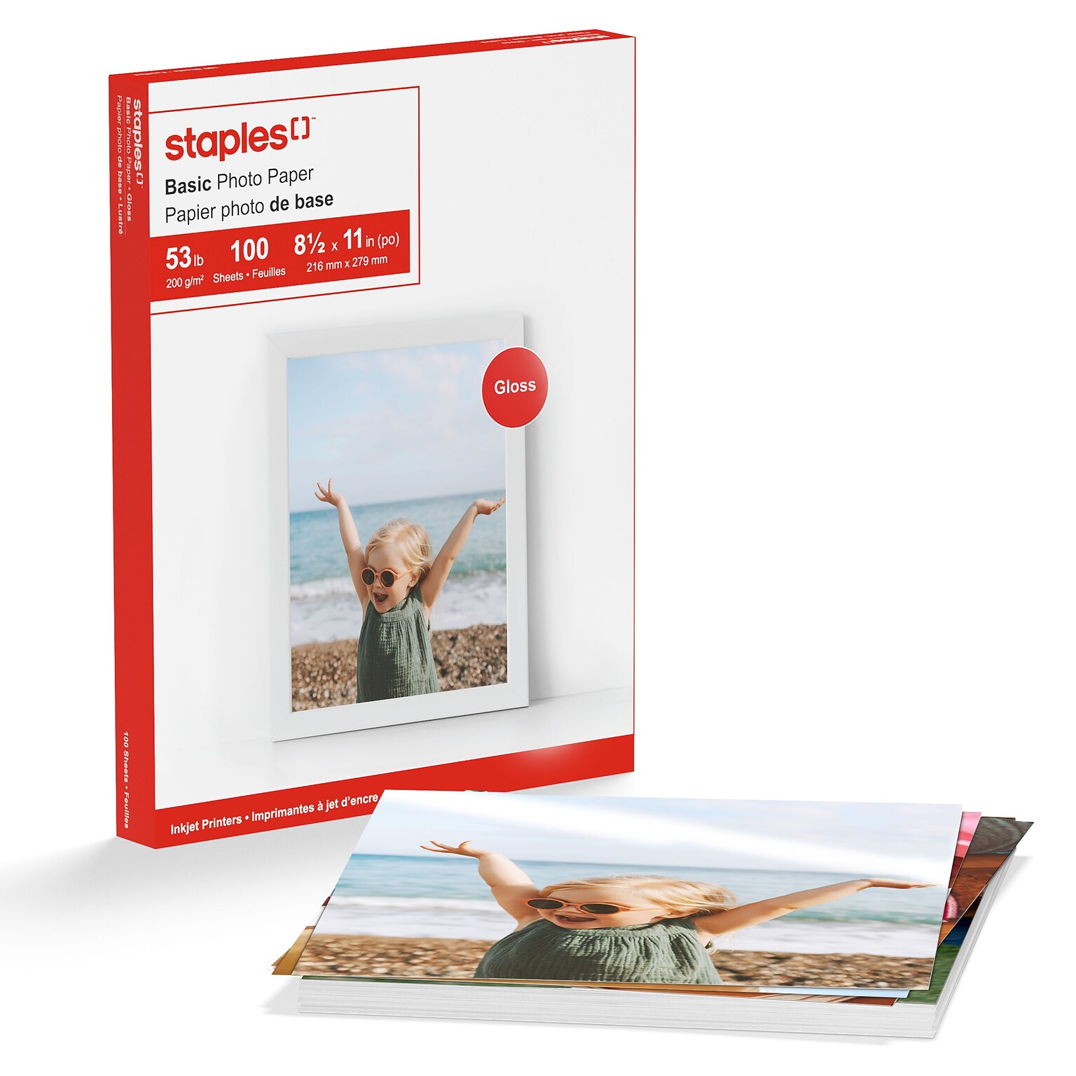 Staples Basic Glossy Photo Paper, 8.5W x 11L, 100/Pack (19900/13607)