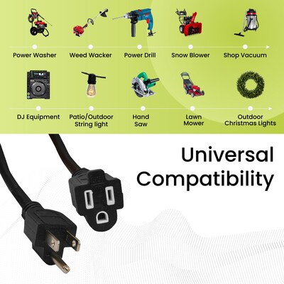 GoGreen Power 8' Indoor/Outdoor Extension Cord, 16 AWG, Black (GG-13708BK)