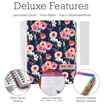 2026-2027 Excello Brands 8.5 x 11 Academic Weekly & Monthly Planner, Paperboard Cover, Navy Floral (NAY27-DTP-84)