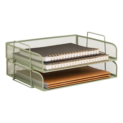 Staples Metal Mesh Side Loading Stackable Letter Tray, Letter Size, Sage Green, 2/Pack (ST63839)