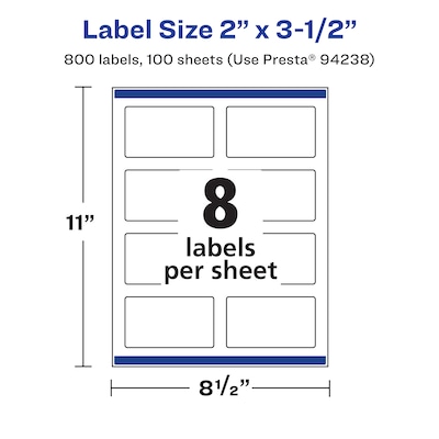 Avery Laser/Inkjet Rectangle Multipurpose Labels, 2" x 3.5", White, 800 Labels/Box (94238)